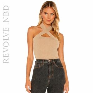 NBD Tan Cross-Front Crop Top